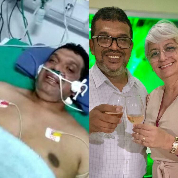 Foto 01 - Bartô intubado
Foto 02- Ao lado da esposa já recuperado comemorando seu aniversário no último sábado, 16